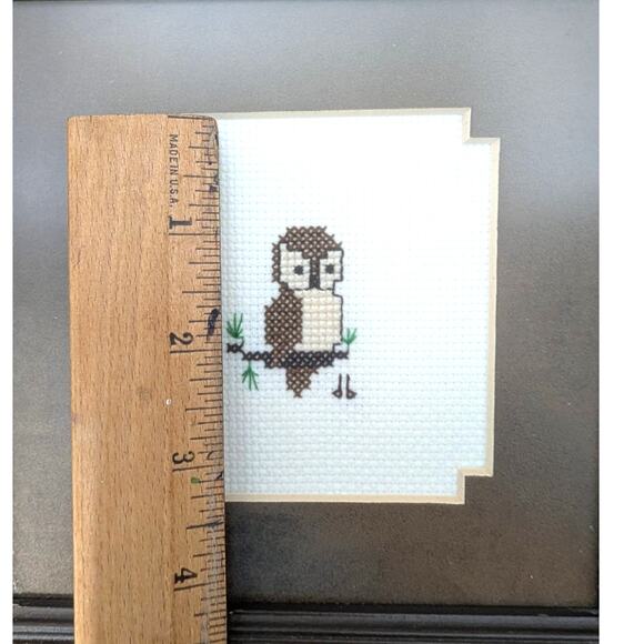 Vtg 1986 Framed Cross Stitched Brown Owl on Branch Wall Art Nursery 8x8 - Picture 16 of 16